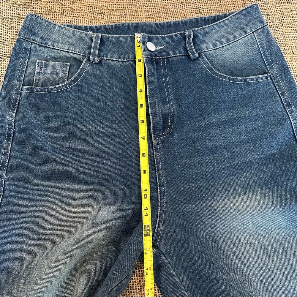 Barrel Leg Jeans Dark Blue Denim Faded Wash Seems NWOT no brand - Picture 4 of 9